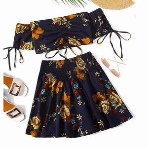 Boho Floral Crop Top Skirt set